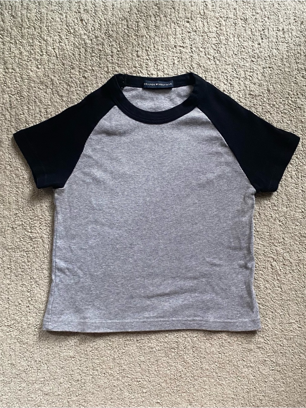 Brandy Melville Grey and Black Sleeves Raglan Tee